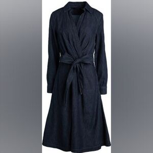 Lauren Ralph Lauren Black Label Womens Dark Blue Denim Wrap Tie Midi Dress Sz 12